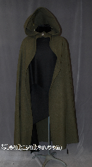 Cloak:2770, Cloak Style:Hobbit Style Cloak with Liripipe, Cloak Color:Green, Fiber / Weave:Woven 80/20 Wool Blend, Cloak Clasp:Leaf Silvertone Button, Hood Lining:Unlined, Back Length:50", Neck Length:20.5", Seasons:Fall, Spring, Note:This warm textured cloak is<br>perfect for a grand adventure.<br>It features a silvertone leaf button closure.<br>Open in the front for ease of movement<br>with a pointed Liripipe/ travelers hood.<br>Machine Washable..