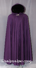 Cloak:2794, Cloak Style:Full Circle Cloak, Cloak Color:Purple, Fiber / Weave:80% Wool / 20% Nylon, Cloak Clasp:Triple Medallion, Hood Lining:Black Silk Velvet, Back Length:56", Neck Length:22", Seasons:Fall, Spring, Note:This mid weight cloak is perfect<br>for cool evenings adding a touch of dramatic flair.<br>Made from 80% Wool/20% Nylon with a soft feel.<br> Features a Black silk velvet lined hood,<br>finished off with a with a<br>Triple Medallion hook-and-eye clasp.<br>Can be hemmed to desired length.<br>Dry Clean only,.