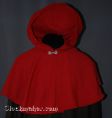 Cloak:2855, Cloak Style:Capelet, Cloak Color:Red, Fiber / Weave:Washed wool twill, Cloak Clasp:Alpine Knot - Silvertone, Hood Lining:Unlined, Back Length:19", Neck Length:19", Seasons:Summer, Fall, Spring, Note:The smaller neck makes this a good choice for a child<br>or small person.<br>Machine wash cold, line dry.