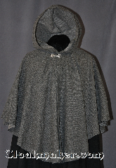 Cloak:2883, Cloak Style:Cape / Ruana, Cloak Color:Black and White, Fiber / Weave:80% Wool/20% Nylon, Cloak Clasp:Alpine Knot - Silvertone, Hood Lining:Unlined, Back Length:26", Neck Length:19", Seasons:Fall, Spring, Note:This elegant light weight Ruana cloak<br>is perfect for the person on the go.<br>
It has shortened sides for less<br>restricted arm movements and<br>everyday activities.<br>Dry Clean Only..