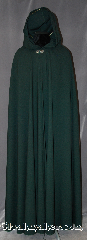 Cloak:2891, Cloak Style:Shaped Shoulder Cloak, Cloak Color:Dark Green, Fiber / Weave:100% Wool, Cloak Clasp:Vale, Hood Lining:Unlined, Back Length:60", Neck Length:23", Seasons:Spring, Fall, Note:Made of 100% lightweight wool<br>with striking drape, this cloak<br>is long enough for<br>the tallest, but can be<br> hemmed to your specific height.<br>Dry clean only..