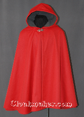Cloak:2938, Cloak Style:Full Circle Short Cloak, Cloak Color:Red, Fiber / Weave:Power Shield / Polyester, Cloak Clasp:Vale, Hood Lining:Grey Fleece, Back Length:36", Neck Length:23", Seasons:Winter, Fall, Spring, Note:Water resistant heavy duty<br>Power Shield cloak in red.<br>Great for children and adults<br>who enjoy outdoor activities.<br>With a soft grey fleece lining<br>this cloak will keep you warm<br>and protected from most weather.<br> Machine washable tumble dry hang..