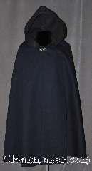 Cloak:2954, Cloak Style:Shaped Shoulder Cloak - Raincoat, Cloak Color:Navy Blue, Fiber / Weave:100% Cotton, Cloak Clasp:Vale, Hood Lining:Unlined, Back Length:43", Neck Length:23", Seasons:Fall, Spring, Note:This navy twill shape shoulder<br>raincoat will provide fashionable<br>protection from April showers<br>Accented with silver valehook-and-eye clasp<br>and can be hemmed to height.<br>Machine washable.<br>On Sale because there is a<br>slight discoloration along back seam..