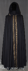 Cloak:3002, Cloak Style:Full Circle Cloak with  Black and Tan 12-strand Celtic Braid Trim, Cloak Color:Off Black / Onyx, Fiber / Weave:80% Wool / 20% Nylon, Cloak Clasp:Hidden Hook & Eye, Hood Lining:Unlined, Back Length:56", Neck Length:22.5", Seasons:Fall, Spring, Note:Lightweight and fun, this onyx<br>black full circle cloak is made<br>of a gabardine wool blend.<br>Accented with our black and tan<br>12-strand celtic braid trim edging<br>around the hood and front.<br>Dry clean only<br>Can be hemmed to size..