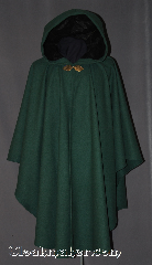 Cloak:3003, Cloak Style:Cape / Ruana, Cloak Color:Dusty Green, Fiber / Weave:80% Wool / 20% Nylon, Cloak Clasp:Shadbury Leaf, Hood Lining:Black Moleskin Leaf Pattern, Back Length:43", Neck Length:23.5", Seasons:Fall, Spring, Southern Winter, Winter, Note:Made of a dusty green wool melton coating<br>this gorgeous ruana cloak lined<br>with black moleskin leaf pattern.<br>A cross between a cape and a cloak,<br>a ruana is a great way to keep warm<br>while frequent, unhindered use of<br>your arms is needed.<br>The sides reach with an overarm of 28"<br>and is adorned with a Shadbury Leaf<br>hook-and-eye clasp.<br>Dry clean only..