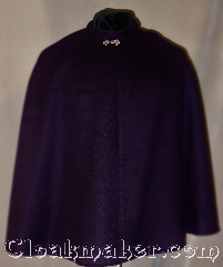 Cloak:3022, Cloak Style:Collared short shape shoulder<br>cloak youth with liripipe, Cloak Color:Deep Purple, Fiber / Weave:100% Wool, Cloak Clasp:Alpine Knot - Silvertone, Hood Lining:N/A, Back Length:28", Neck Length:19", Seasons:Fall, Spring, Note:With a shaped shoulder for a<br>more tailored look this<br>collared purple cloak is a<br>perfect starter cloak for a youth.<br>Adorned with a silver tone<br>stina hook and eye clasp<br>good for cool evenings<br>for a fun addition to any wardrobe.<br>Dry clean only.