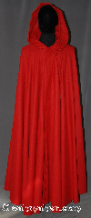 Cloak:3061, Cloak Style:Full Circle Cloak with liripipe, Cloak Color:Red, Fiber / Weave:80% Wool / 20%, Cloak Clasp:Drage Pewter, Hood Lining:Unlined, Back Length:52", Neck Length:23", Seasons:Fall, Spring, Note:This lightweight red<br>full circle cloak has a<br>dramatic swoosh/drape<br>perfect for cool evenings.<br>Made from a wool blend.<br>Features a lirepipe hood,<br>great for use as a<br>scarf or storage<br>accented with a pewter drage<br>hook-and-eye clasp<br>Dry clean only.<br>Can be hemmed to<br>desired length<br>and lirepipe altered<br>to classic hood..