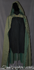 Cloak:3073, Cloak Style:True half circle, Cloak Color:Green, Fiber / Weave:Wool Blend Suiting, Cloak Clasp:Stag buttons, Hood Lining:Unlined, Back Length:54", Neck Length:20", Seasons:Fall, Spring, Note:Going on an adventure?<br>This lightweight cloak<br>allows for running and hiking<br>with an open front<br>to display Armour or garments.<br>Features a double button<br>closure of goldtone stags.<br>Machine washable..