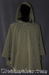 Cloak:3082, Cloak Style:Ruana Pullover Cloak, Cloak Color:Grey-Green, Fiber / Weave:Moleskin, Cloak Clasp:Alpine Knot - Silvertone, Hood Lining:Unlined, Back Length:31", Neck Length:20", Seasons:Fall, Spring, Note:This lightweight pullover ruana<br>is perfect for running<br>through the woods or<br>completing a ranger costume.<br>The roomy hood will shield your<br>face from bright sunlight or rain,<br>and the convenient front<br>pocket is great for storage.<br>Machine wash cold, tumble dry..
