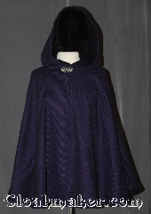 Cloak:3109, Cloak Style:Shaped Shoulder, Cloak Color:Black Purple Stripe, Fiber / Weave:Wool Blend, Cloak Clasp:Vale, Hood Lining:fully lined<br> with navy wool, Back Length:31.5", Neck Length:24", Seasons:Fall, Spring, Southern Winter, Winter, Note:This purple and black stripe wool<br>shape shoulder cloak is fully lined<br>with a dark navy wool<br>Perfect for indoor and outdoor events<br>Accented with a silver tone vale<br>hook-and-eye clasp.<br>Dry Clean only..