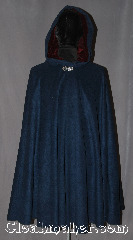 Cloak:3141, Cloak Style:Full Circle Cloak, Cloak Color:Heathered Navy and Sapphire Blue, Fiber / Weave:Felted wool blend coating, Cloak Clasp:Vale, Hood Lining:Maroon silk Velvet, Back Length:40", Neck Length:21", Seasons:Fall, Spring, Southern Winter, Note:This Heathered Navy and Sapphire Blue<br>wool blend cloak is a great conversation<br>piece with woven texture throughout<br>resulting in subtle variations in<br>color with different lighting<br>The hood is lined in a  luxurious<br>silk maroon velvet for added warmth and<br>slip prevention from light winds.<br>Spot or dry clean only..