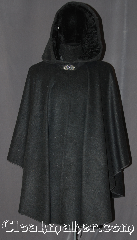 Cloak:3190, Cloak Style:Ruana, Cloak Color:Grey Speckled, Fiber / Weave:Wool Blend, Cloak Clasp:Vale, Hood Lining:Black Crinkle Velvet, Back Length:38" back<br>27" overarm, Neck Length:23.75", Seasons:Fall, Spring, Note:A unique grey wool ruana cloak is the<br>perfect accessory for any event.<br>Made of a wool blend and speckled<br>heather of various colors.<br>The hood is lined in a tactile crinkle<br>black velvet for added warmth.<br>This ruana makes a great driving cloak<br>with shorter sides for easy arm mobility.<br> Spot or dry clean only..