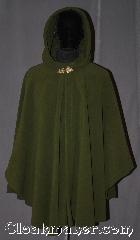 Cloak:3204, Cloak Style:Shaped Shoulder Ruana Cloak, Cloak Color:Olive Green, Fiber / Weave:WindPro Fleece, Cloak Clasp:Triple Medallion - Goldtone, Hood Lining:Unlined faux shearling<br>interior double sided fabric, Back Length:38" back<br>28" overarm, Neck Length:21", Seasons:Fall, Spring, Winter, Note:A classic olive green windpro<br>shape shoulder ruana<br>that will keep you warm<br>and dry on chilly nights.<br>This soft and cuddly cloak<br>has a faux shearling interior<br>texture for extra comfort<br>and a water resistant<br>outer layer to keep you dry<br>during light rain/snow.<br>The goldtone triple medallion<br>clasp is the final touch on this<br>functional and elegant cloak.<br>This shape shoulder ruana<br>makes a great driving cloak<br>with shorter sides and less<br>bulk easy arm mobility . <br>Machine washable<br>DO NOT DRY CLEAN..