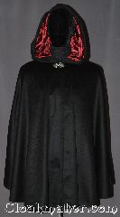 Cloak:3217, Cloak Style:Shaped Shoulder, Cloak Color:Black, Fiber / Weave:Wool 50/50 Cashmere Blend, Cloak Clasp:Vale, Hood Lining:Garnet red Velvet, Back Length:34", Neck Length:19", Seasons:Fall, Spring, Note:A light weight soft black<br>wool cashmere shape shoulder cloak you<br>would love to snuggle.<br>Accented with a hood lined in<br>garnet velvet for extra warmth<br>and stability with a classic <br>vale clasp hook and eye closure.<br> Designed with less bulk for<br>easy arm mobility.<br>Spot dry clean only..