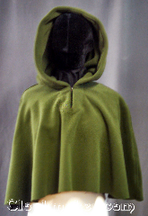 Cloak:3229, Cloak Style:Short pullover shape shoulder cloak, Cloak Color:Olive Green, Fiber / Weave:WindPro Fleece, Cloak Clasp:Plain Rope<br>Hook & Eye, Hood Lining:Unlined faux shearling<br>interior double sided fabric, Back Length:20", Neck Length:18", Seasons:Winter, Southern Winter, Fall, Spring, Note:The extravagant look and comfort<br>of a full cloak lining without the worry<br>of uneven stretching, plus<br>extraordinary wind resistance!<br>This gorgeous olive green ful<br> pullover shape shoulder cloak<br>appears to be fully lined with green fur,<br>but actually it is just one fabric!<br>In fact, it's WindPro Polar Fleece,<br>which is 60-70% wind resistant! <br>This cloak features a full hood<br>and closes with a hidden rope<br>hook-and-eye clasp with a<br>keyhole neck<br>Machine Washable.<br>DO NOT DRY CLEAN..