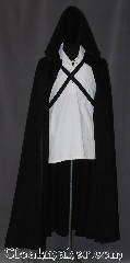 Cloak:3330, Cloak Style:Half Circle Cloak<br>Game of Thrones, Cloak Color:Black, Fiber / Weave:100% wool twill with a long fiber nap, Cloak Clasp:Ties, Hood Lining:Unlined, Back Length:55", Neck Length:21", Seasons:Southern Winter, Fall, Spring, Note:"Night gathers, and now my watch begins."<br>Based on Game of Thrones Night's Watch<br>half circle cloak with dual adjustable<br>fabric ties that can be crossed in the<br>front, back or just tied around the neck.<br>It stays opens in front to show off<br>the garb underneath.<br>Made of a long fiber fuzzy wool twill<br>that is a fun textural experience.<br>Versatile for everyday wear<br>Spot or dryclean only..