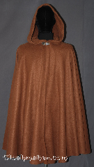 Cloak:3335, Cloak Style:Full Circle Cloak, Cloak Color:Caramel Brown, Fiber / Weave:Fleece, Cloak Clasp:Vale, Hood Lining:Unlined, Back Length:42", Neck Length:20.5", Seasons:Fall, Spring, Note:Lightweight economy fleece provides a<br>warmth with very little weight.<br>This caramel full circle cloak<br>is suitable for indoor wear late spring,<br>early fall, cool summer evenings<br>or just snuggling on the couch.<br>Easy care machine washable..