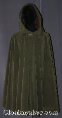 Cloak:3382, Cloak Style:Full Circle Cloak<br>Rangers Apprentice Rain Cloak, Cloak Color:Olive Green, Fiber / Weave:Polyester Microsuede<br>with Satin interior double sided fabric<br>Water resistant, Cloak Clasp:Vale, Hood Lining:Faux Suede brown, Back Length:40", Neck Length:21", Seasons:Fall, Spring, Summer, Note:Archers and Rangers become invisible in the<br>dense forests of Araluen<br>with a water resistant circle cloak<br>made of a soft green microfiber and satin interior<br> With a faux suede lined hood, dramatic drape,<br>and simple vale clasp. This cloak would<br>be the pride of any Ranger's Apprentice<br>Machine washable..