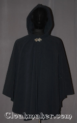 Cloak:3441, Cloak Style:Ruana, Cloak Color:Navy Blue, Fiber / Weave:WindPro Fleece, Cloak Clasp:Triple Medallion, Hood Lining:Unlined faux shearling<br>interior double sided fabric, Back Length:35" / 24.5" overarm, Neck Length:24", Seasons:Winter, Southern Winter, Fall, Spring, Note:This navy blue windpro ruana cloak<br>will keep you warm and dry<br>on chilly nights.<br>A cross between a cape and a cloak,<br>a ruana is a great way to keep warm<br>while frequent, unhindered use of<br>your arms is needed.<br>With an overarm of 24.5" this cloak<br>has less bulk than a<br>traditional Ruana and<br>makes a great driving cloak!<br>The soft and cuddly interior<br>is a faux shearling texture for<br>extra comfort and a water resistant<br>outer layer to keep you dry<br>during light rain/snow.<br>The silver-tone triple medallion clasp<br>is the final touch on this<br>functional and elegant cloak.<br>Machine washable<br>DO NOT DRY CLEAN..