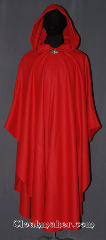 Cloak:3455, Cloak Style:Shaped Shoulder Ruana Cloak, Cloak Color:Red, Fiber / Weave:Wool Melton, Cloak Clasp:Vale, Hood Lining:Unlined, Back Length:51.5" back<br>25.5" side, Neck Length:20.5", Seasons:Southern Winter, Winter, Fall, Spring, Note:Visiting Grandma for the holidays?<br>This red shape shoulder ruana<br>will get you there in style.<br>A cross between a cape and a cloak,<br>a ruana is a great way to keep warm<br>while frequent, unhindered use of<br>your arms is needed.<br>With an overarm of 25.5" this  cloak<br>has less bulk than a<br>traditional Ruana and<br>makes a great driving cloak!<br>Made from a tight weave melton<br>which is a thin dense fabric with<br>excellent wind resistance.<br>It closes with a classic silver-tone<br>Vale hook and eye clasp.<br>Dry clean only<br>Can be hemmed to height..