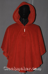 Cloak:3460, Cloak Style:Poncho / Ruana, Cloak Color:Burnt umber, Fiber / Weave:Hi Loft Fleece (long silky fur inside)<br>with durable water resistant finish., Cloak Clasp:Hidden Hook & Eye, Hood Lining:Self-lining - burnt umber, Back Length:29.5" back<br>18.5" side, Neck Length:22.5", Seasons:Southern Winter, Fall, Spring, Note:This Hi-Loft pullover fleece cloak<br>blocks more wind than<br>a basic fleece and has a durable<br>water resistant outer finish!<br>It's perfect for cool, rainy, windy climates.<br>Machine washable cold gentle, tumble dry low.<br>Throw it on and go!<br>Short enough for a child's starter cloak<br>or a light caplet for formal evenings.<br>Note: can build a static charge<br>on dry winter days..