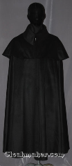 Cloak:3461, Cloak Style:Highwayman Shaped Shoulder Cloak<br>with high collar and Mantle, Cloak Color:Black, Fiber / Weave:Wool Cashmere, Cloak Clasp:TBD, Hood Lining:N/A Black collar, Back Length:48", Neck Length:19.5", Seasons:Southern Winter, Fall, Spring, Note:"Riding beside him was the women<br>whose love and companionship<br>meant more to him than all the rest."<br>- Poldark.<br>This black highwayman cloak<br>with two layers for warmth will fit<br>right in on a revolutionary era drama.<br>Made of a soft wool cashmere<br>you will be warm for
any cool<br>evening event or daily activity.<br>Accented with a hight pointed collar<br>and tbd clasp.<br>Dry clean only..