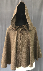 Cloak:3582, Cloak Style:Full Circle Cloak, Cloak Color:Heathered Woven Brown, Fiber / Weave:Polyester, Cloak Clasp:Ties, Hood Lining:Unlined, Back Length:28", Neck Length:24", Seasons:Spring, Summer, Note:A costume cloak that was inspired by<br>Michonne's cloak from the Walking Dead,<br>only much cleaner and easier to take<br>care of, as you probably won't need<br>to clean zombie guts out of it..