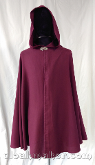 Cloak:3579, Cloak Style:Full Circle Cloak, Cloak Color:Burgundy Wine, Fiber / Weave:Polyester Twill, Cloak Clasp:Vale, Hood Lining:Unlined, Back Length:39", Neck Length:21", Seasons:Spring, Fall, Summer, Note:Warm burgundy wine color<br>this is a simple cloak for cosplay<br>or warmth, made of suit grade polyester.<br>Wash and dry and wear..