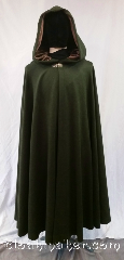 Cloak:3612, Cloak Style:Full Circle Cloak, Cloak Color:Heathered Loden Green, Fiber / Weave:100% wool, Cloak Clasp:Vale, Hood Lining:Grey Green Velvet, Back Length:51", Neck Length:21", Seasons:Spring, Fall, Southern Winter, Note:Heathered loden green makes this<br>cloak a woodman's (or woodlady's) delight.<br>The color cannot be captured on<br>camera as it flits between dark<br>autumnal green and heathered<br>sea blue hues.<br>The gray/green velvet hood color<br>compliments any complexion.<br>Dry Clean only..