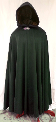 Cloak:3642, Cloak Style:Full Circle Cloak, Cloak Color:Forest Green, Fiber / Weave:80% wool, 20% nylon, Cloak Clasp:Triple Medallion, Hood Lining:brown cotton velvet, Back Length:58", Neck Length:22", Seasons:Winter, Southern Winter, Fall, Spring, Note:This full circle cloak is a forest green<br>color with a brown cotton<br>velvet hood lining.<br>Dry clean only..