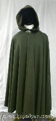 Cloak:3665, Cloak Style:Full Circle Cloak, Cloak Color:Olive Green, Fiber / Weave:100% wool, Cloak Clasp:Triple Medallion, Hood Lining:Brown velvet, Back Length:53.5", Neck Length:21", Seasons:Winter, Southern Winter, Fall, Spring, Note:An olive green color full circle cloak<br>with a brown velvet hood lining.<br>Made from felted wool melton,<br>has some decent wind resistance<br>and is soft to the touch.<br>Made from 100% wool<br>Dry clean only..