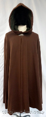 Cloak:3709, Cloak Style:Shaped Shoulder Cloak, Cloak Color:Chocolate brown twill, Fiber / Weave:80% wool, 20% nylon, Cloak Clasp:Vale, Hood Lining:Green faux suede, Back Length:44", Neck Length:20", Seasons:Winter, Southern Winter, Spring, Fall, Note:This chocolate brown twill<br>shaped shoulder cloak<br>is made from a wool blend and has a<br>green faux suede hood lining.<br>Closes with a silvertone vale clasp.<br>Dry clean only..
