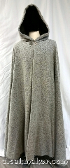Cloak:3722, Cloak Style:Full Circle Cloak, Cloak Color:White and grey boucle, Fiber / Weave:80% wool, 20% nylon, Cloak Clasp:Triple Medallion, Hood Lining:Gunmetal grey velour, Back Length:52", Neck Length:22", Seasons:Spring, Fall, Southern Winter, Note:A white and grey boucle patterned<br>full circle cloak with a<br>silvertone triple medallion clasp and<br>a gunmetal grey velveteen hood lining.<br>Made from a wool blend, dry clean only..