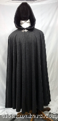 Cloak:3778, Cloak Style:Full Circle Cloak, Cloak Color:Textured mottled grey,<br>black and brown boucle, Fiber / Weave:80% wool, 20% nylon, Cloak Clasp:Triple Medallion, Hood Lining:Royal blue cotton velveteen, Back Length:52", Neck Length:24", Seasons:Summer, Spring, Fall, Note:This full circle cloak is made from a<br>textured mottled grey, black and brown<br>boucle novelty weave wool blend<br>that is highly breathable.<br>Adorned with a Royal blue cotton<br>velveteen hood lining<br>and closes at the neck with a<br>silvertone triple medallion clasp.<br>Dry clean only..