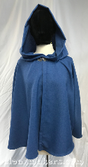 Cloak:3828, Cloak Style:Shaped Shoulder Cloak, Cloak Color:Heathered Denim Blue, Fiber / Weave:80% wool, 20% nylon, Cloak Clasp:Vale, Hood Lining:unlined, Back Length:26", Neck Length:20", Seasons:Fall, Spring, Note:Heathered demim blue wool blend<br>shaped shoulder cloak<br>with a silver vale clasp..