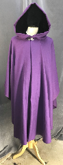 Cloak:3876, Cloak Style:Shaped Shoulder Cape Ruana, Cloak Color:Purple, Fiber / Weave:100% wool,<br>Flanneled Twill, Cloak Clasp:Vale, Pewter, Hood Lining:Black Velvet, Back Length:47", Neck Length:22", Seasons:Fall,
Spring, Note:Majestic and Striking,<br>100% wool ruana style cloak<br>has two pockets in the front facing.