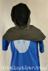 Cloak:H102, Cloak Style:Regular Hood, Cloak Color:Grey tivy houndstooth, Fiber / Weave:100% wool, Hood Lining:Unlined, Back Length:9", Neck Length:M - neck 24", Seasons:Spring, Fall, Note:This hood is a grey houndstooth with<br>black and light grey.<br>100% wool, dry clean only.<br>24" neck hole.<br>Pictured on tunic J501<br>Tunic not included..