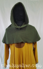 Cloak:H124, Cloak Style:Long point Hood, Cloak Color:Heathered Lodon Green, Fiber / Weave:WindPro Fleece<br>from Malden Mills, Hood Lining:Unlined, Back Length:12", Neck Length:L - neck 26", Seasons:Winter, Fall, Note:This hood is hard to photograph<br>to get the color right.<br>It's a grey-green, leaning<br>more towards green.<br>Made from Windpro fleece,<br>cold water wash, tumble dry.<br>Has a long pointed elven-like hood.<br>26" neck hole.<br>Pictured on tunic J529<br>Tunic not included..