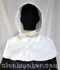Cloak:H150, Cloak Style:Regular Hood, Cloak Color:White, Fiber / Weave:Cotton pique, Hood Lining:unlined, Back Length:10", Neck Length:M - neck 23", Seasons:Fall, Spring, Note:This hood is made from a white<br>breathable cotton pique fabric.<br>Machine wash on delicate cycle.<br>23" neck hole.<br>Pictured on tunic J562,<br>tunic not included..
