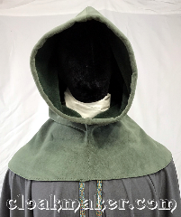 Cloak:H153, Cloak Style:Regular Hood, Cloak Color:Sage Green, Fiber / Weave:WindPro Fleece, Hood Lining:Self lined wiith Hunter Green, Back Length:7", Neck Length:XL - neck 27", Seasons:Winter, Southern Winter, Spring, Fall, Note:This hood is made from a sage green<br>WindPro fleece and is self lined<br>in hunter green.<br>Machine wash cold on gentle,<br>don't dry clean or use fabric softener.<br>27" neck hole.<br>Pictured on cloak 3744,<br>cloak not included..