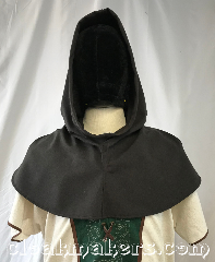 Cloak:H158, Cloak Style:Regular Hood, Cloak Color:Medium Greyish Brown, Fiber / Weave:Wool blend suiting, Hood Lining:unlined, Back Length:7", Neck Length:L - neck 26", Seasons:Southern Winter, Spring, Fall, Note:This hood is made from a medium greyish<br>brown wool blend suiting.<br>Machine wash warm on delicate cycle,<br>let hang to dry.<br>26" neck hole.<br>7" back length from base of neck.<br>Pictured on tunic J501,<br>tunic not included..