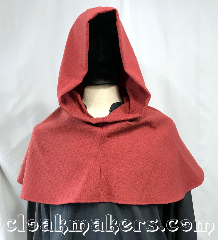 Cloak:H161, Cloak Style:Regular Hood, Cloak Color:Salmon pink, Fiber / Weave:80% wool, 20% nylon, Hood Lining:unlined, Back Length:11", Neck Length:L - neck 26", Seasons:Southern Winter, Spring, Fall, Note:This hood is made from a salmon pink<br>houndstooth patterned wool blend.<br>Dry clean only. 26" neck hole.<br>11" back length from the base of neck.<br>Pictured on tunic J567,<br>tunic not included..