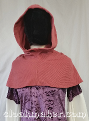 Cloak:H23, Cloak Style:Regular Hood, Cloak Color:Dusty Pink, Fiber / Weave:Wool blend, Hood Lining:Unlined, Back Length:9", Neck Length:S - neck 22", Seasons:Spring, Fall, Note:This hood is a dusty rose or peony color.<br>Wool blend, hand wash carefully<br>and drip dry or dry clean.<br>22" neck hole.<br>Pictured on gown G954,<br>gown not included..