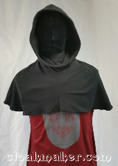 Cloak:H92, Cloak Style:Regular Hood, Cloak Color:Black, Fiber / Weave:Microfleece, Hood Lining:Unlined, Back Length:11", Neck Length:M - neck 24", Seasons:Spring, Fall, Note:This hood is a lightweight black fleece.<br>Nice for blocking wind.<br>Machine wash in cold water, tumble dry.<br>24" neck hole.<br>Pictured on tunic J561<br>Tunic not included..