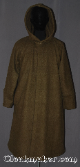 Cloak:W163, Cloak Style:Coat / Robe, Cloak Color:Olive Green, Fiber / Weave:Polyester fleece, Cloak Clasp:6 hidden snaps, Hood Lining:Unlined, Back Length:43" back<br>44" chest<br>34" sleeve, Seasons:Southern Winter, Fall, Spring, Note:A warm olive fleece coat with cuffs<br>and a snap button front.<br>Can be used indoors or outdoors.<br>Machine wash cold gentle tumble dry.
