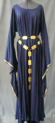 Gown ID:G561, Gown Color:Navy Blue, Style:12th Century, Sleeve:Long drop sleeve, Trim:Floral, Neckline Type:Scoop, Fabric:Rayon/Polyester Twill, Sleeve Length:29", Back Length:51.5".