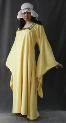 Gown ID:G616, Gown Color:Sundrop Yellow, Style:12th Century, Sleeve:Long drop sleeve, Trim:Paisley Diamond trim, Neckline Type:Squared, Fabric:Polyester Corded Twill, Sleeve Length:31", Back Length:53".
