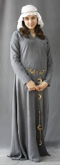 Gown ID:G605, Gown Color:Stone Grey, Style:Versatile, Sleeve:Straight, Trim:None, Neckline Type:Keyhole, Fabric:corded tencel, Bust Size:40", Sleeve Length:29", Back Length:58".