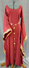 Gown ID:G651, Gown Color:Maroon, Style:12th Century, Sleeve:Long drop sleeve with Rusty Diamonds trim at sleeve edge, Trim:Rusty Diamonds trim at edge, Neckline Type:Ballet, Fabric:Linen Tencel, Sleeve Length:30", Back Length:56".
