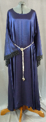 Gown ID:G675, Gown Color:Blue/Black Shimmer, Style:12th Century, Sleeve:Long Drop Sleeve with black lace at edge, Trim:Black lace at sleeve edge, Neckline Type:Wide Portrait Neck, Fabric:Polyester Shimmer, Sleeve Length:32", Back Length:55".